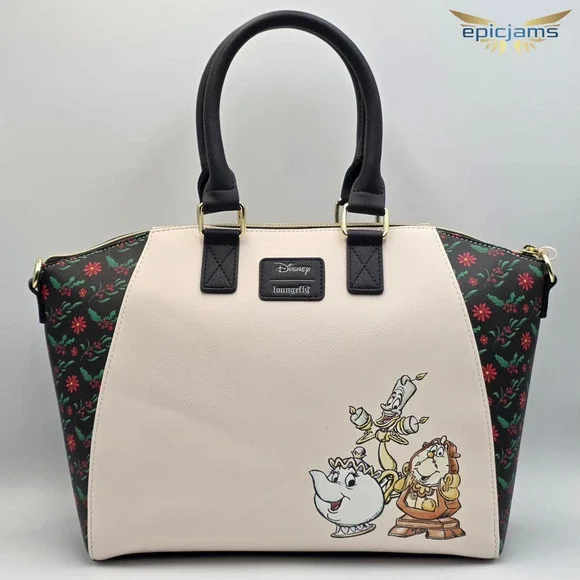 Loungefly Disney Beauty And The Beast Holiday Belle Floral Satchel Bag Purse New